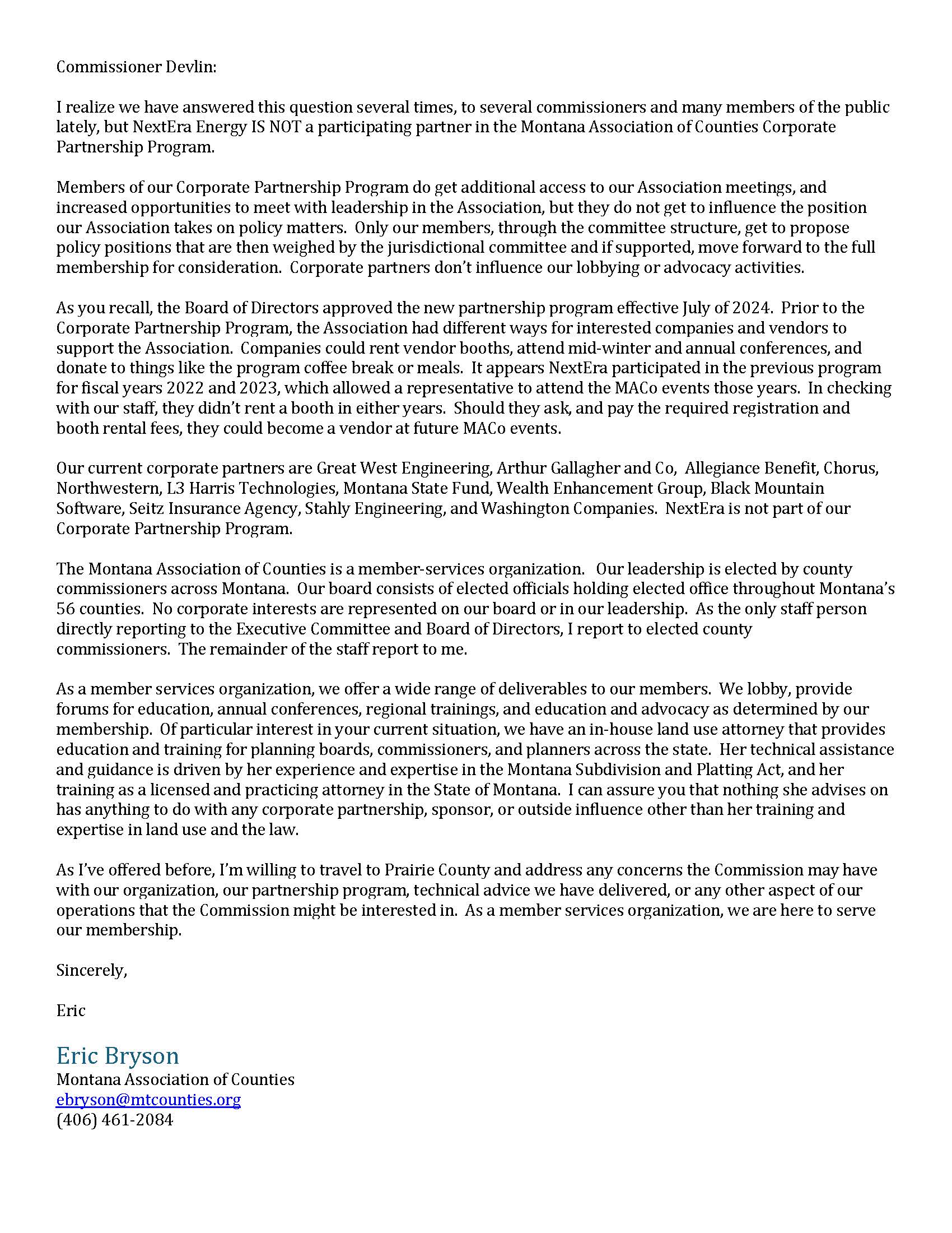 Letter from MACo regarding Next Era Sponsorship